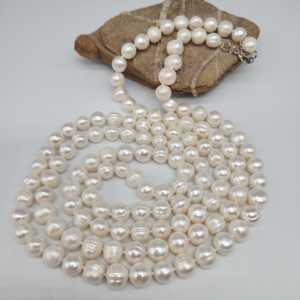 Natural Freshwater Pearls Long Necklace Large Genuine Pearl Neiman Marcus - Picture 11 of 14